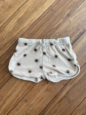 Rylee + Cru Cream Terry Shorts with Brown Sun Print